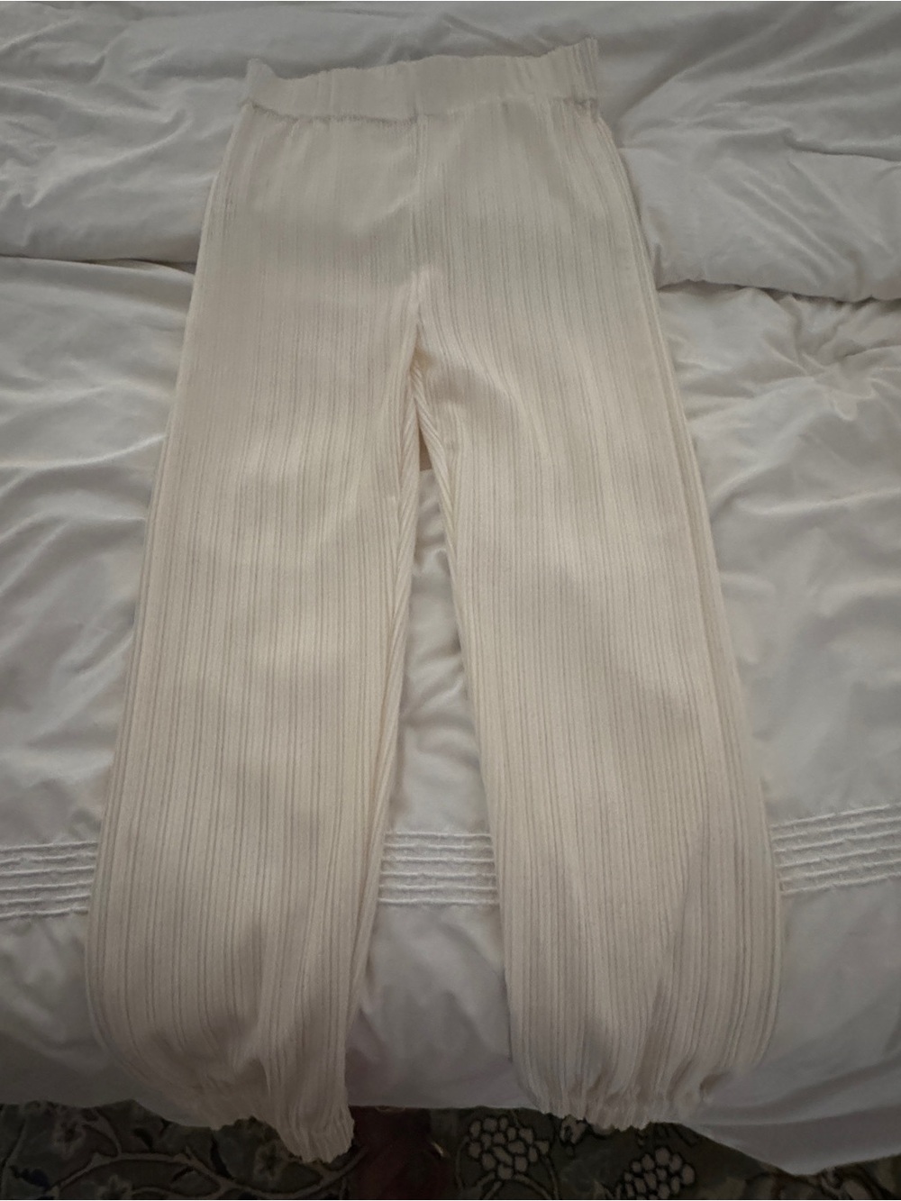 Derek Lam Cream Pleated Elastic-Waist Trousers, cinched at the ankles